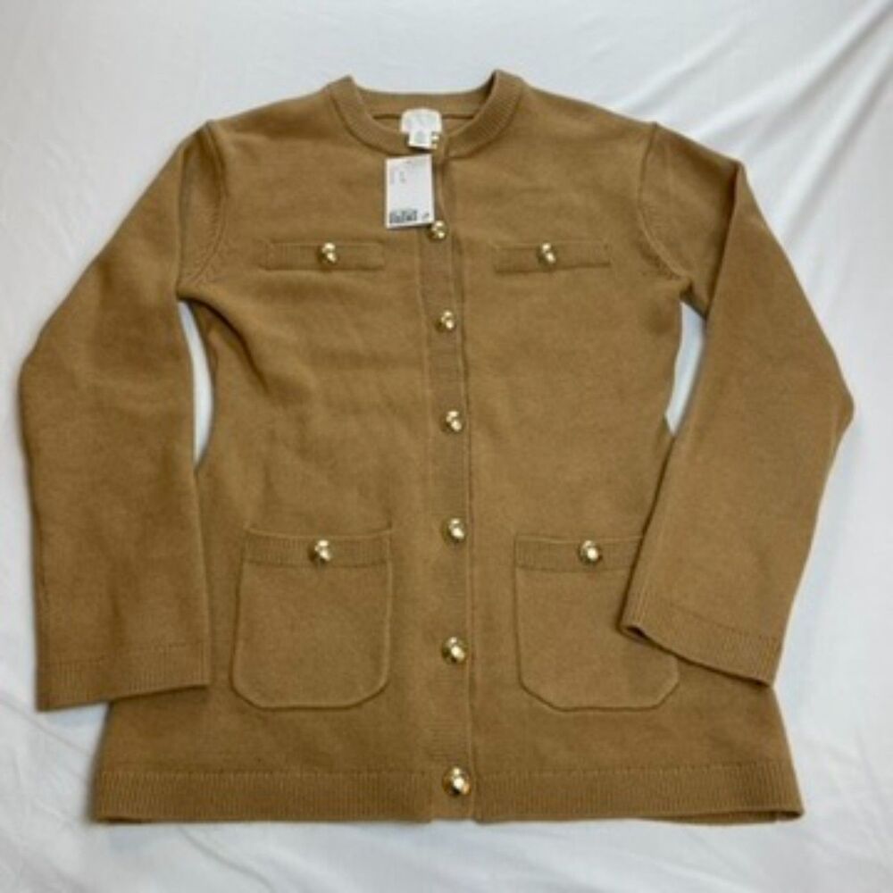 H&M Women's Button-Detail Long Cardigan Sweater Jacket Size S Dark Beige - Picture 2 of 5